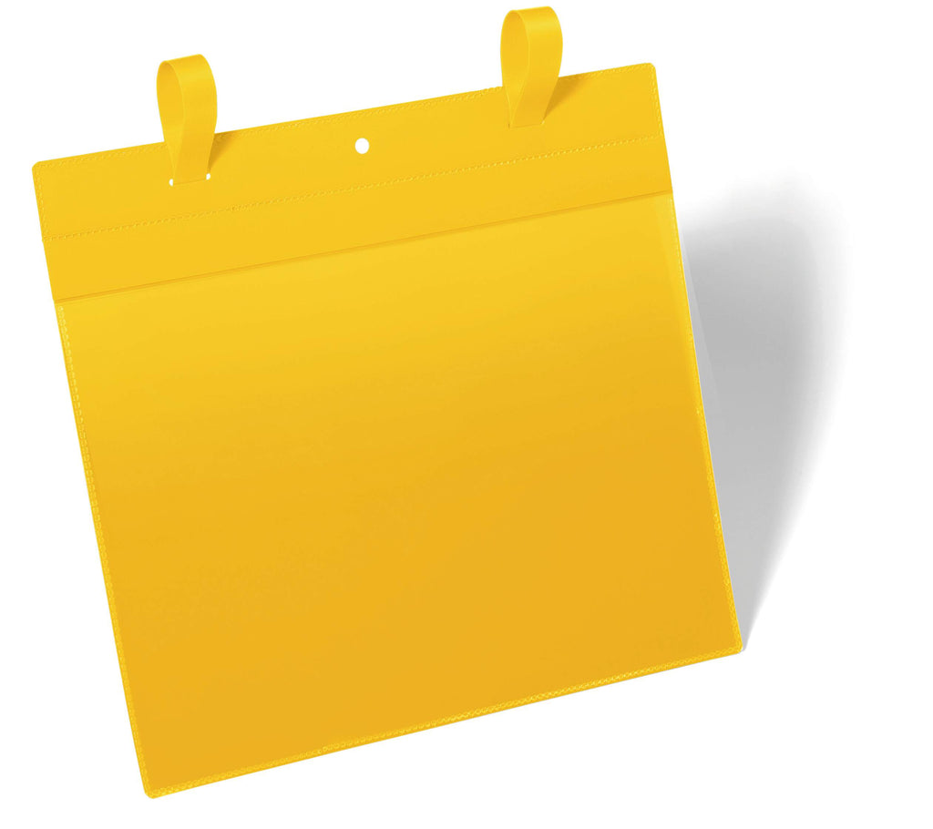 Durable Strap Ticket Holder Pouch Document Pockets Landscape | 50 Pack | A4 Yellow