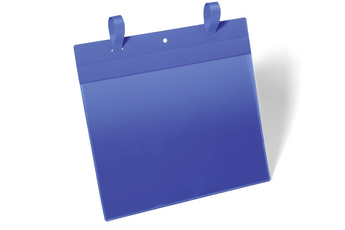 Durable Strap Ticket Holder Pouch Document Pockets Landscape | 50 Pack | A4 Blue