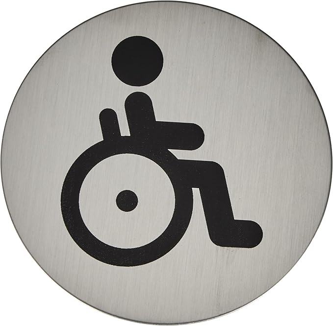 Durable Stainless Steel Disabled Toilet Door Sign | Wheelchair Symbol | 83mm Self-Adhesive