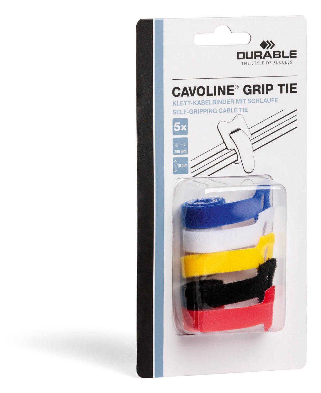 Durable Grip Tie Self-Grip Cable Ties | Reusable Hook and Loop Wire Organiser Straps | 5 Pack | Assorted Colours