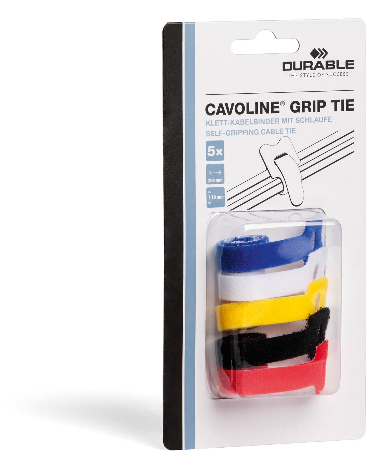 Durable Grip Tie Self-Grip Cable Ties | Reusable Hook and Loop Wire Organiser Straps | 5 Pack | Assorted Colours
