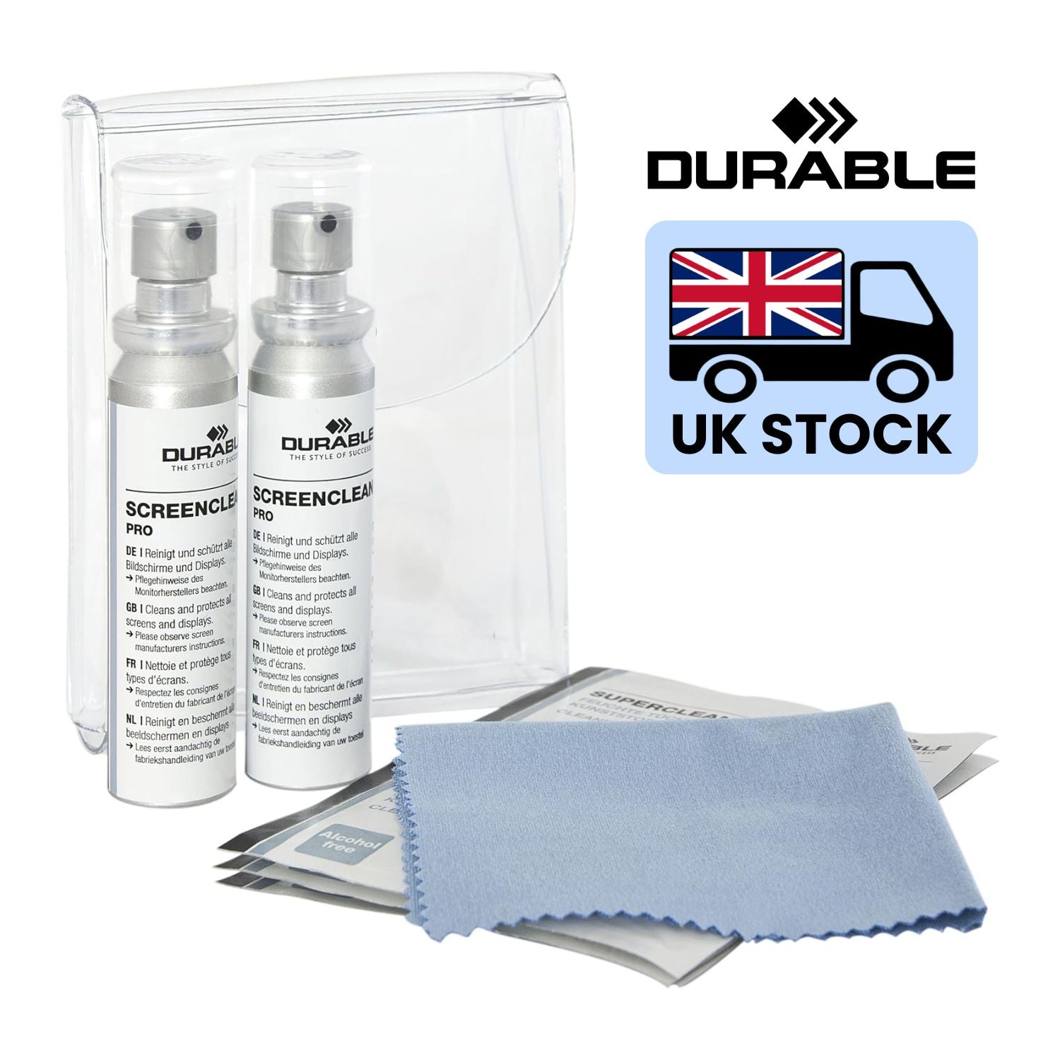 Durable Touch Screen Cleaning All-in-one Kit | 2 Streak-Free Sprays + Microfibre Cloth + 6 SUPERCLEAN Wipes + Case | Perfect for Camera Lens, Mobile Phone, Tablet Screens, Laptop Screens