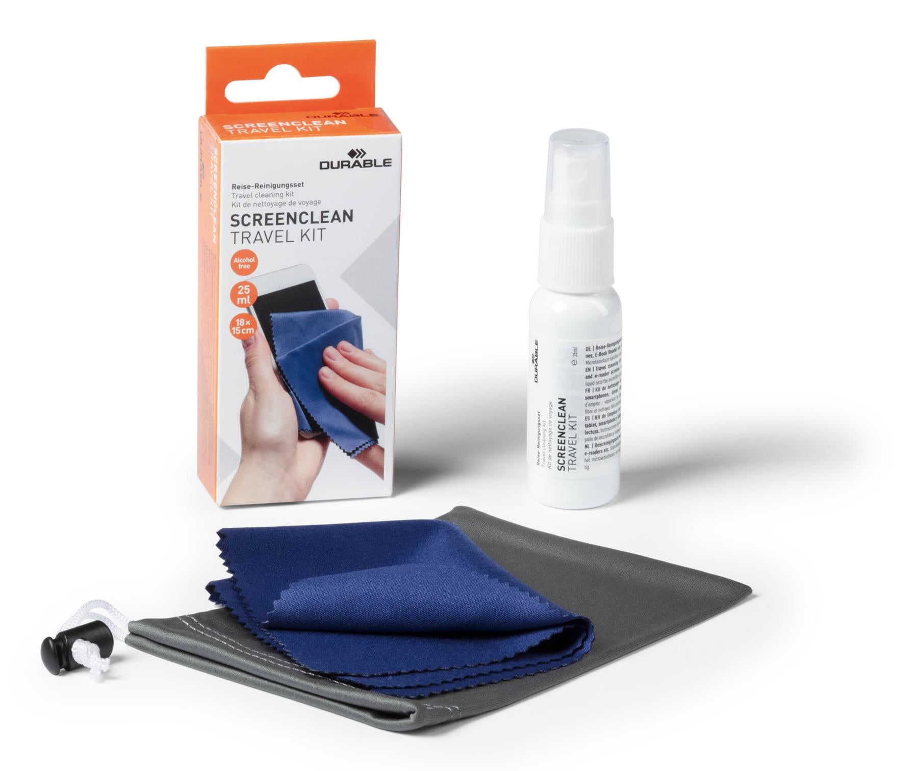 Durable SCREENCLEAN Streak-Free Spray and Microfiber Cloth Travel Kit | Perfect for Camera Lens, Mobile Phone, Tablet Screens, Laptop Screens | Easy Portable Kit + Compact Travel Pouch Included