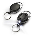 Durable LED Retractable Badge or Key Reel with Keyring & Carabiner Clip | 80 cm Cord | Black | Torch Light Battery Included