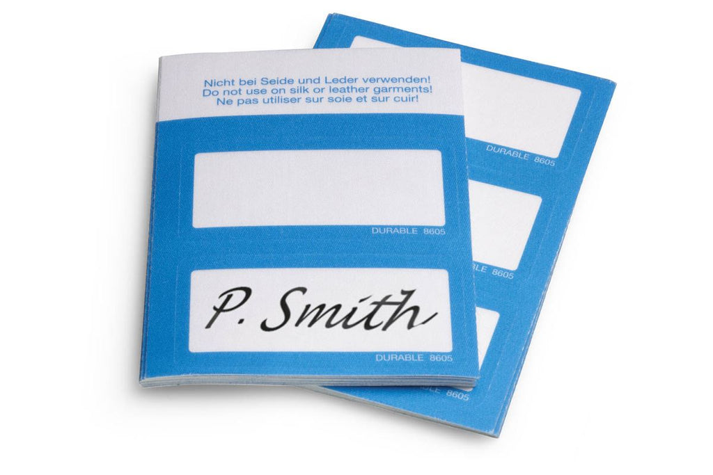 Durable Self-Adhesive Fabric Name Badges 30 x 60 mm | Blue Textile Labels for Clothing | 50 Pack