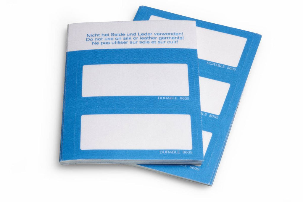 Durable Self-Adhesive Fabric Name Badges 30 x 60 mm | Blue Textile Labels for Clothing | 50 Pack