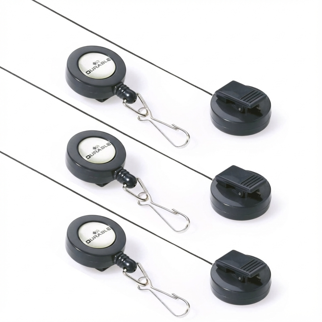 Durable Retractable Badge Reel with Hook 80 cm | ID Card, Pass & Key Holder Clip | 3 Pack Black
